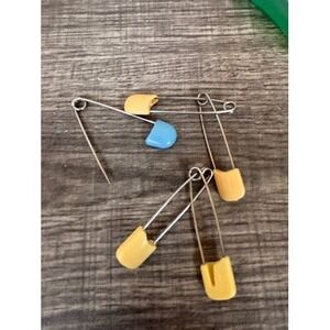 Vintage LOCK MH-9 Safety Pins Japan Locking Head Yellow Blue Set of 5 Heavy Duty